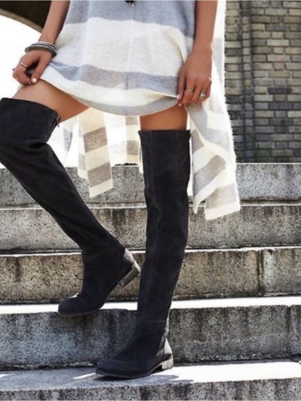Free People Carlisle Over-the-Knee Black Suede Boots